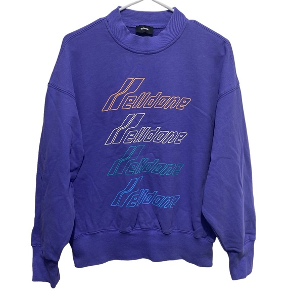 We11done Purple Iridescent Logo Crew Neck Boxy Sweater Pullover Size Small - Picture 1 of 9